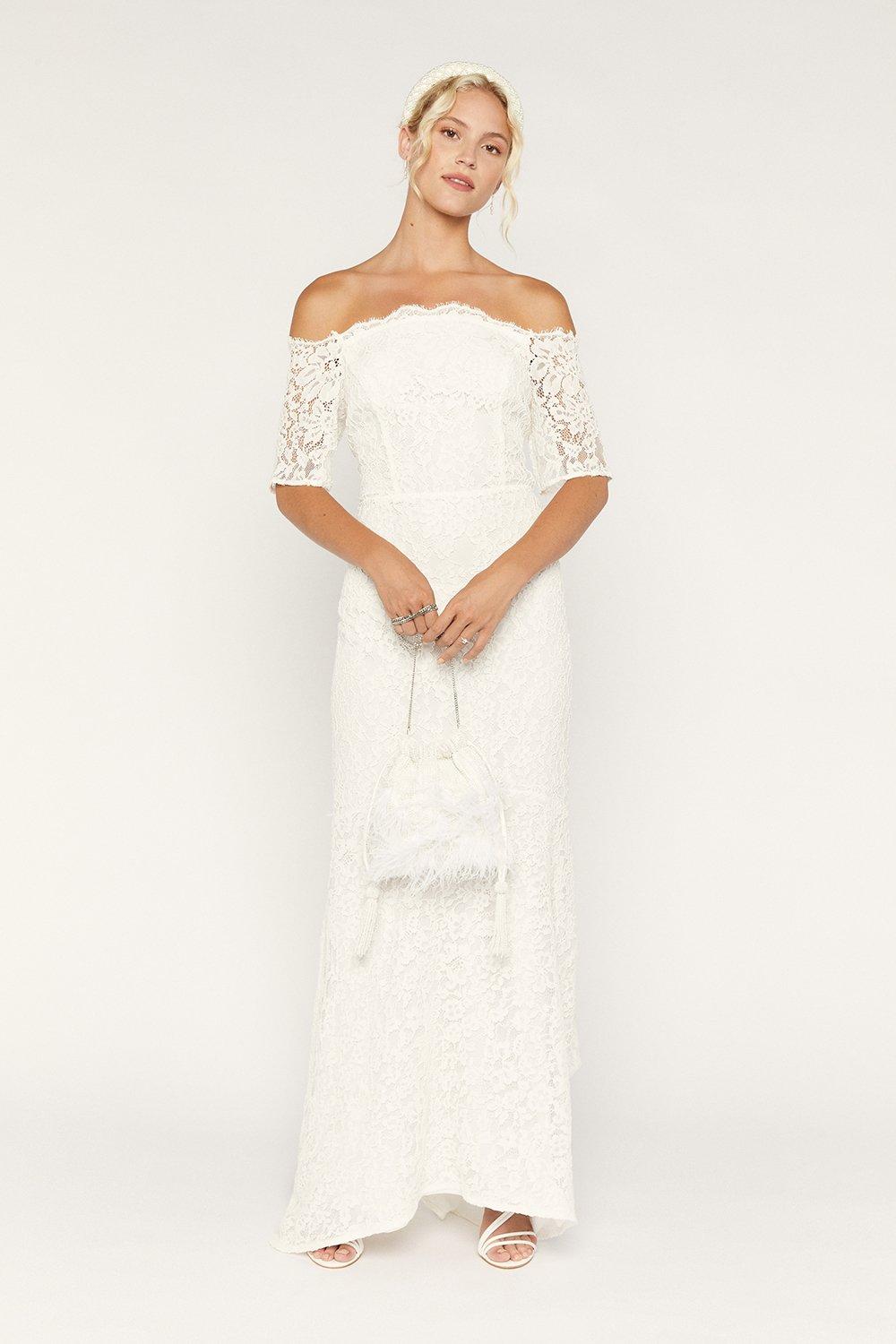 Bridal Lace Bardot Fishtail Maxi Dress ...
